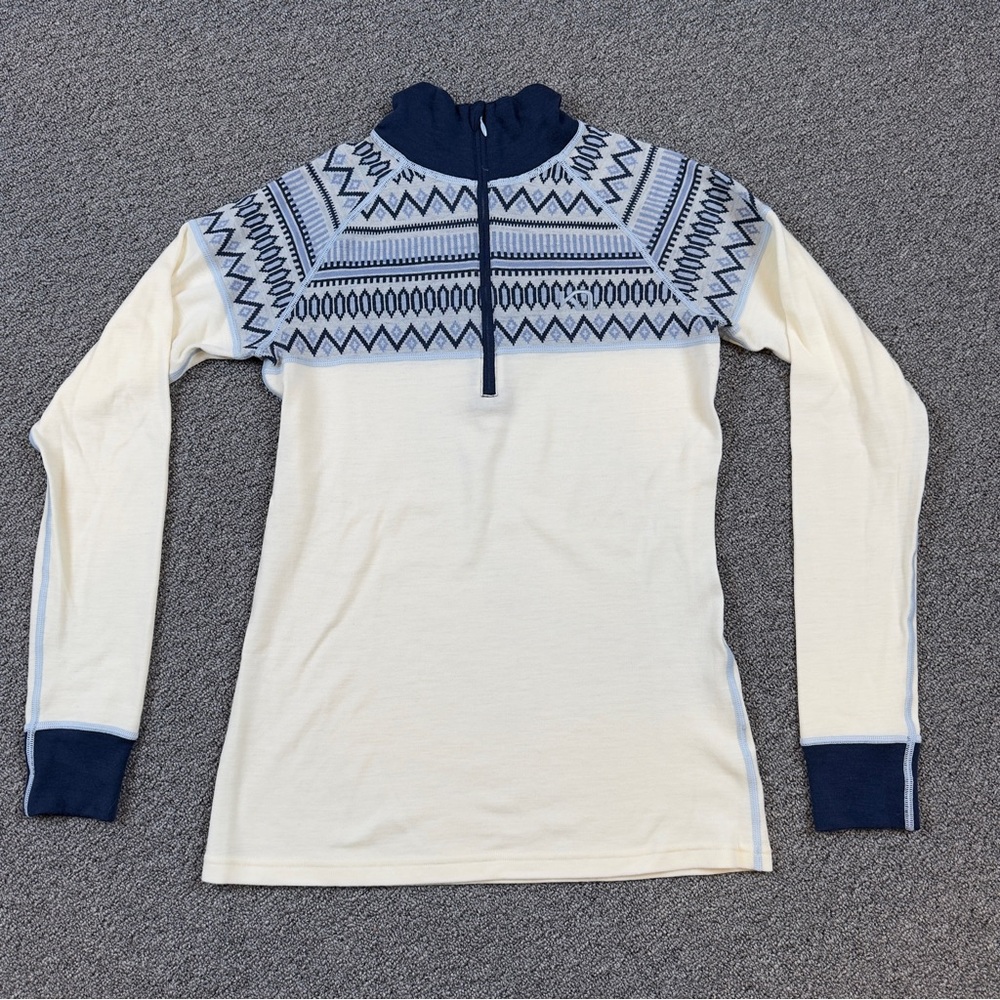 Kari Traa White and Blue Turtleneck Sweater